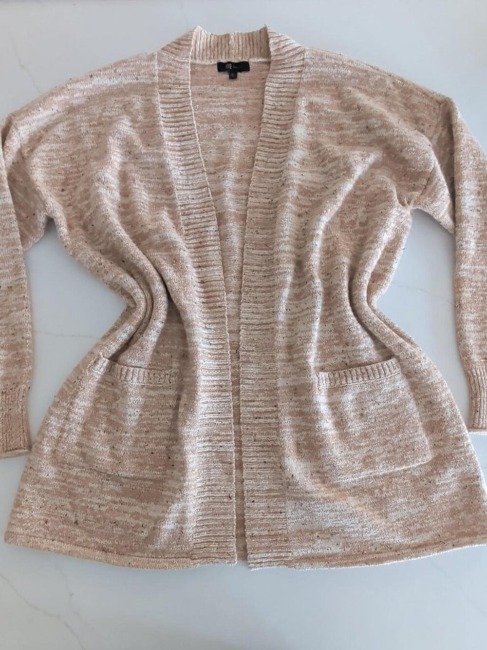 Frye Sz XL Russet Open Front Cardigan Sweater Women Pink White Marble Pockets